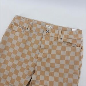 PacSun Kids Checkerboard Denim Pants Kids 14 Tan Cream Straight Leg Trousers